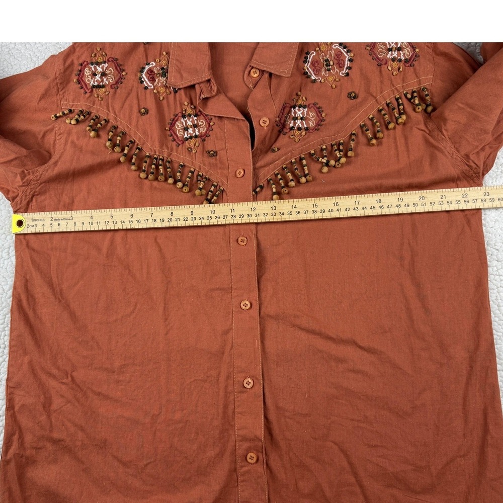 Vintage 90s Short Circuit Embroidered Beaded Western Shirt Brown Boho Medium NWT - Picture 10 of 12